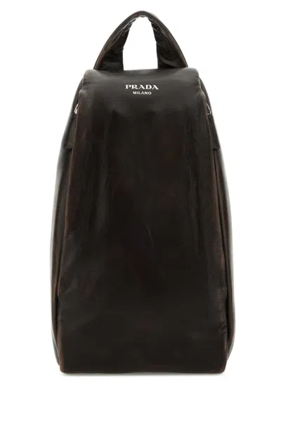 PRADA PRADA DARK BROWN NAPPA LEATHER BACKPACK