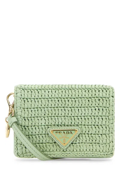 PRADA PRADA PASTEL GREEN RAFFIA CARD HOLDER
