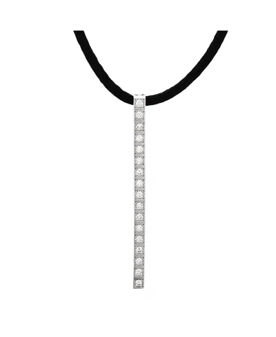 PRE-OWNED CARTIER PRE-OWNED CARTIER LANIERES BAR PENDANT NECKLACE 18K WHITE GOLD WITH DIAMONDS AND CORD