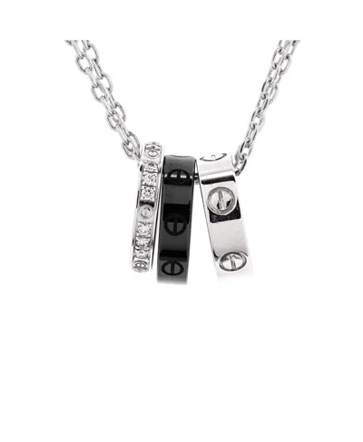 PRE-OWNED CARTIER PRE-OWNED CARTIER LOVE 3 RING PENDANT NECKLACE 18K WHITE GOLD AND CERAMIC WITH DIAMONDS