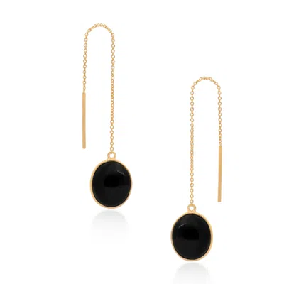 PREETI SANDHU WOMEN'S GOLD / BLACK NATURAL BLACK ONYX THREADER EARRINGS