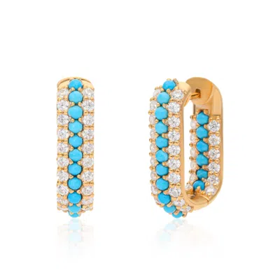 PREETI SANDHU WOMEN'S BLUE / GOLD / WHITE SUMMER SPARKLE U-SHAPED TURQUOISE VERMEIL HOOPS