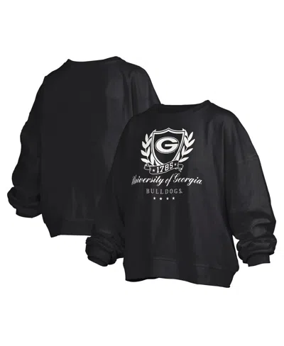 PRESSBOX WOMEN'S BLACK GEORGIA BULLDOGS BIG AUG SCRIPT JANICE OVERSIZED PULLOVER SWEATSHIRT