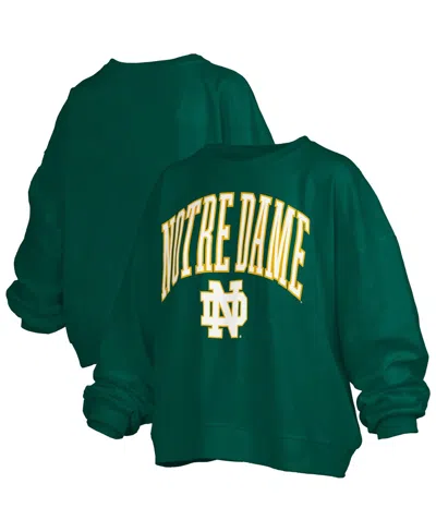 PRESSBOX WOMEN'S GREEN NOTRE DAME FIGHTING IRISH JANISE ARCH OVER LOGO WAIST LENGTH OVERSIZED PULLOVER SWEATS