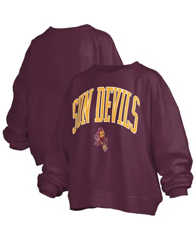 PRESSBOX WOMEN'S MAROON ARIZONA STATE SUN DEVILS JANISE ARCH OVER LOGO WAIST LENGTH OVERSIZED PULLOVER SWEATS