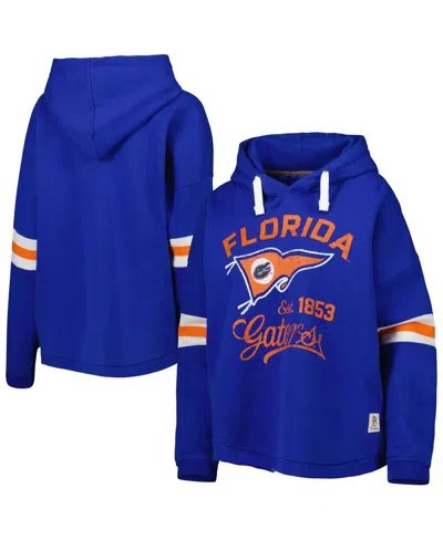 PRESSBOX WOMEN'S PRESSBOX ROYAL DISTRESSED FLORIDA GATORS SUPER PENNANT PULLOVER HOODIE