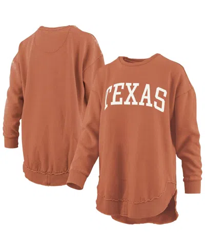 PRESSBOX WOMEN'S TEXAS ORANGE TEXAS LONGHORNS MELANGE PONCHO VINTAGE FLEECE LONG SLEEVE PULLOVER SWEATSHIRT