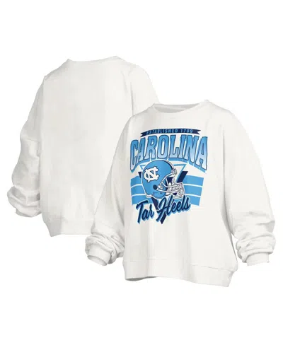 PRESSBOX WOMEN'S WHITE NORTH CAROLINA TAR HEELS JANICE RETRO LOGO OVERSIZED PULLOVER SWEATSHIRT