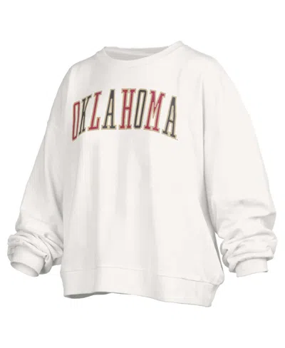 PRESSBOX WOMEN'S WHITE OKLAHOMA SOONERS JANISE WAIST LENGTH OVERSIZED PULLOVER SWEATSHIRT
