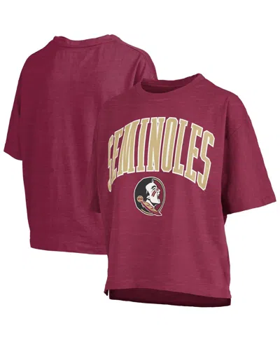 PRESSBOX WOMEN'SÂ GARNET FLORIDA STATE SEMINOLES NELSON ARCH OVER LOGO WAIST LENGTH OVERSIZED SLUB T-SHIRT