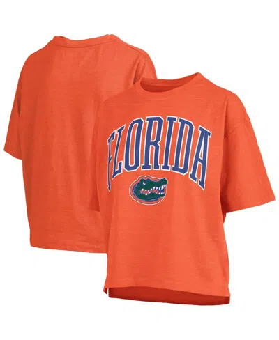 PRESSBOX WOMEN'SÂ ORANGE FLORIDA GATORS NELSON ARCH OVER LOGO WAIST LENGTH OVERSIZED SLUB T-SHIRT