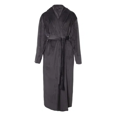 PRETTY YOU WOMEN'S BLACK VELOUR LONGLINE ROBE IN RAVEN
