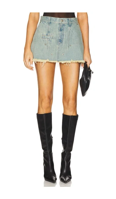 PRIVATE POLICY STUDS MINI DISTRESSED DENIM SKIRT