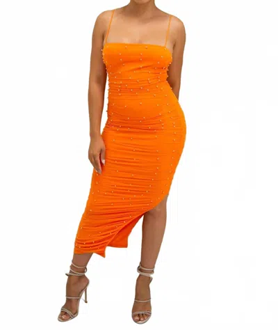 PRIVY KAMILLA PEARL MIDI DRESS IN ORANGE