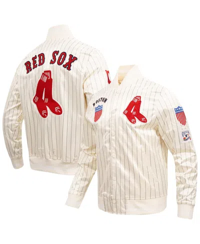 PRO STANDARD MEN'S CREAM BOSTON RED SOX COOPERSTOWN COLLECTION PINSTRIPE RETRO CLASSIC SATIN FULL-SNAP JACKET