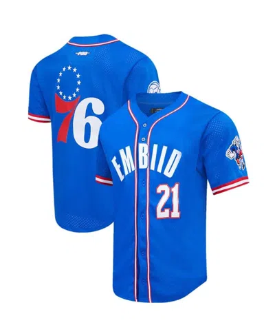 PRO STANDARD MEN'S PRO STANDARD JOEL EMBIID ROYAL PHILADELPHIA 76ERS CAPSULE PLAYER BASEBALL BUTTON-UP SHIRT
