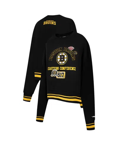 PRO STANDARD WOMEN'S BLACK BOSTON BRUINS AREA CODE CROPPED PULLOVER SWEATSHIRT