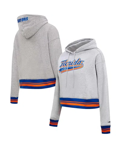 PRO STANDARD WOMEN'S HEATHER GRAY FLORIDA GATORS SCRIPT TAIL FLEECE CROPPED PULLOVER HOODIE
