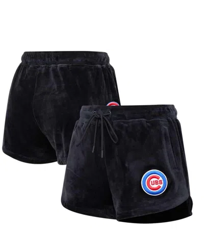 PRO STANDARD WOMEN'S PRO STANDARD BLACK CHICAGO CUBS CLASSIC VELOUR LOUNGE SHORTS