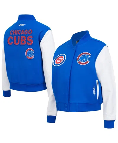 PRO STANDARD WOMEN'S ROYAL CHICAGO CUBS GAME DAY CLASSICS WOOL FULL-ZIP VARSITY JACKET