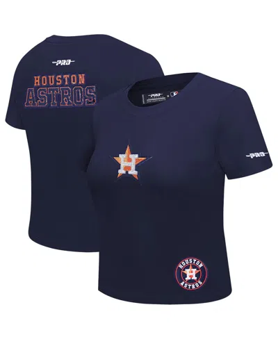 PRO STANDARD WOMEN'SÂ NAVY HOUSTON ASTROS GAME DAY CLASSICS BABY DOLL CROPPED T-SHIRT