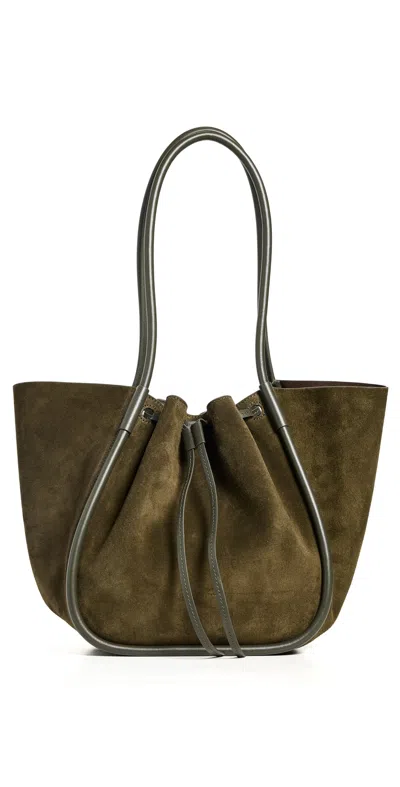 PROENZA SCHOULER LARGE RUCHED TOTE IN SOFT SUEDE OLIVE