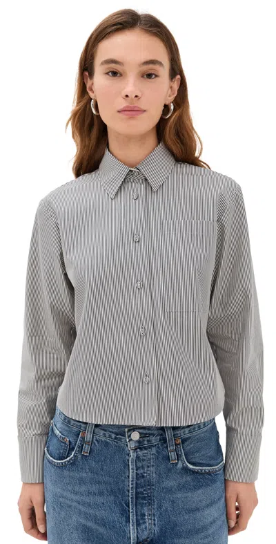 PROENZA SCHOULER WHITE LABEL OLIVE SHIRT IN STRIPE COTTON PARCHMENT/DARK TEAL