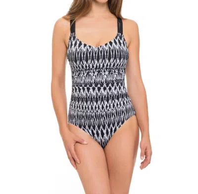 PROFILE BY GOTTEX ROUND NECK MACRAME BACK ONE PIECE SWIMSUIT IN SHIBORI