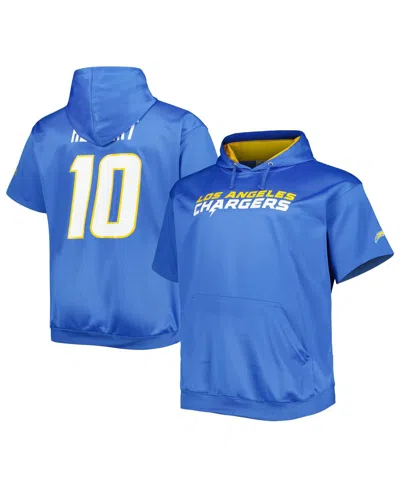 PROFILE MEN'S JUSTIN HERBERT POWDER BLUE LOS ANGELES CHARGERS BIG AND TALL SHORT SLEEVE PULLOVER HOODIE