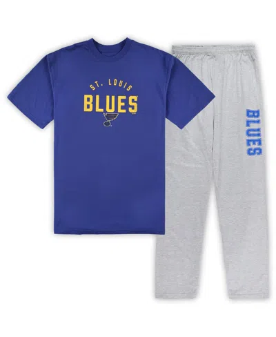 PROFILE MEN'S ST. LOUIS BLUES ROYAL, HEATHER GRAY BIG AND TALL T-SHIRT AND PANTS LOUNGE SET