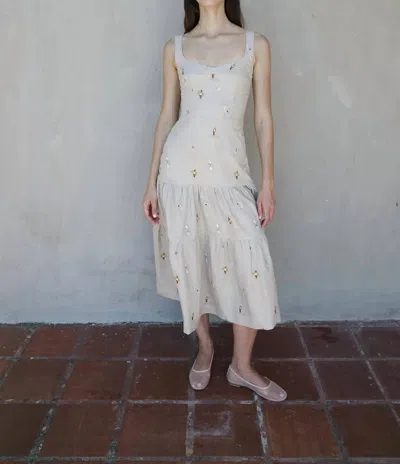 PROJECT ADAMO SPITZ EMBROIDERED MIDI DRESS IN SAND
