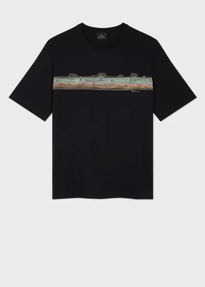 PS BY PAUL SMITH BLACK 'DESERT STRIPE' PRINT T-SHIRT