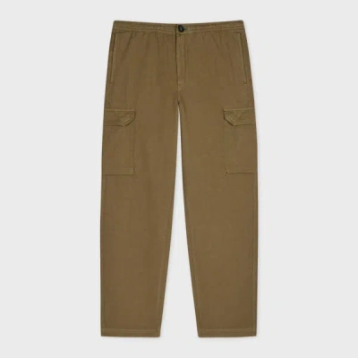 PS BY PAUL SMITH KHAKI GREEN COTTON-LINEN CARGO TROUSERS