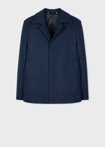 PS BY PAUL SMITH NAVY AND BLACK HOUNDSTOOTH WOOL-BLEND JACKET BLUE