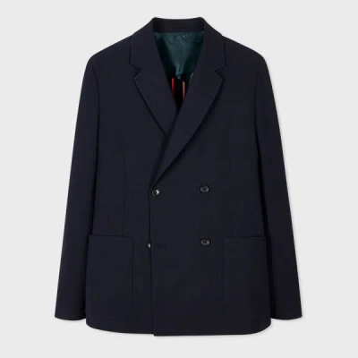 PS BY PAUL SMITH NAVY SEERSUCKER CHECK DOUBLE-BREASTED BLAZER BLUE