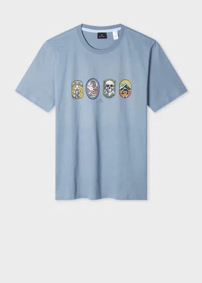 PS BY PAUL SMITH PALE BLUE 'BADGES' T-SHIRT