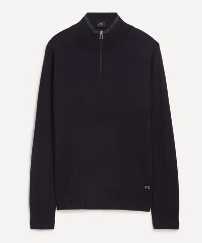 PS BY PAUL SMITH PS PAUL SMITH MENS NAVY MERINO WOOL HALF-ZIP JUMPER