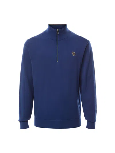 PS BY PAUL SMITH QUARTER ZIP ZEBRA BADGE KNIT SWEATSHIRT