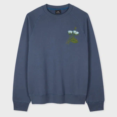 PS BY PAUL SMITH STEEL BLUE 'FLORAL' EMBROIDERY SWEATSHIRT