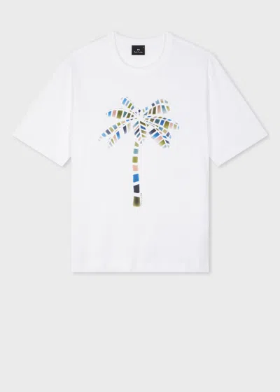 PS BY PAUL SMITH WHITE 'PALM TREE' PRINT T-SHIRT