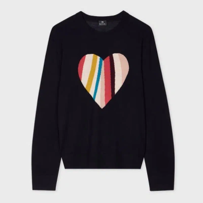 PS BY PAUL SMITH WOMEN'S NAVY WOOL 'SWIRL' HEART SWEATER BLUE