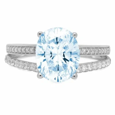 PUCCI 2.1 OVAL SPLIT SHANK SWISS TOPAZ PROMISE BRIDAL WEDDING RING 14K WHITE GOLD