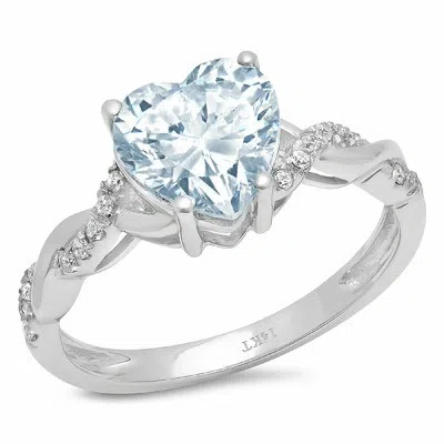 PUCCI 2.19 CT HEART TWISTED HALO SWISS TOPAZ PROMISE WEDDING RING SOLID 14K WHITE GOLD