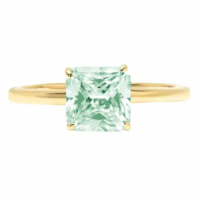 PUCCI 2.5CT ASSCHER CUT DESIGNER STATEMENT BRIDAL RING 14K YELLOW GOLD BLUE MOISSANITE