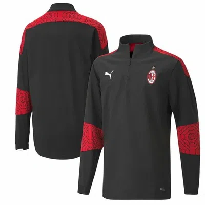 PUMA AC MILAN STADIUM 1/4 ZIP SPORTS TRAINING FOOTBALL TOP - BLACK - MENS