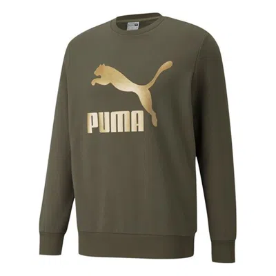 PUMA PUMA Archive Metallic Logo Sweater 'Olive Green Gold'