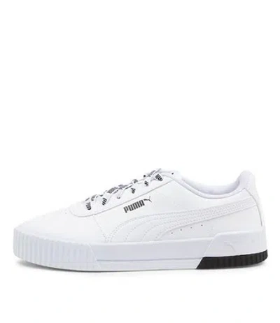 PUMA PUMA CARINA LOGOMANIA WHITE BLACK SMOOTH SNEAKERS WOMENS SHOES CASUAL