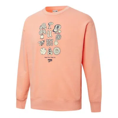 PUMA PUMA Downtown Graphic Crew Tr Living Series Logo Pattern Printing Knit Round Neck Pullover Pink
