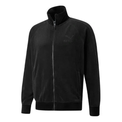PUMA PUMA Iconic T7 Embroidered Logo Retro Sports Suede Stand Collar Jacket Black