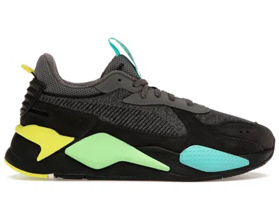 PUMA MEN'S PUMA RSX GREY BLACK SNEAKERS IN CASTLEROCK/PHANTOM BLACK/FLUO YELLOW